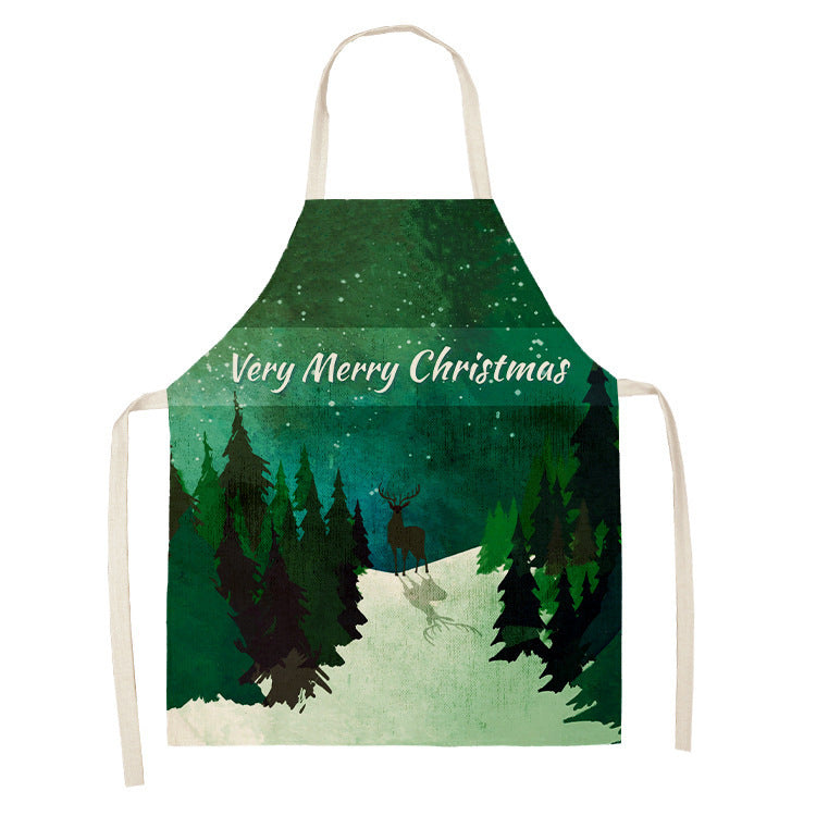 Household Green Series Christmas Dog Linen Apron Used In Kitchen