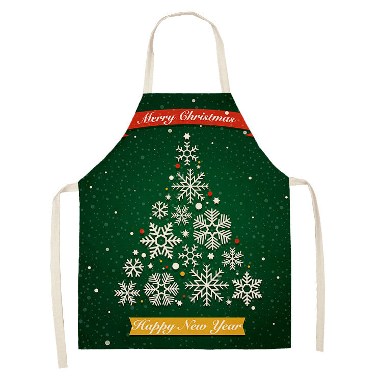 Household Green Series Christmas Dog Linen Apron Used In Kitchen