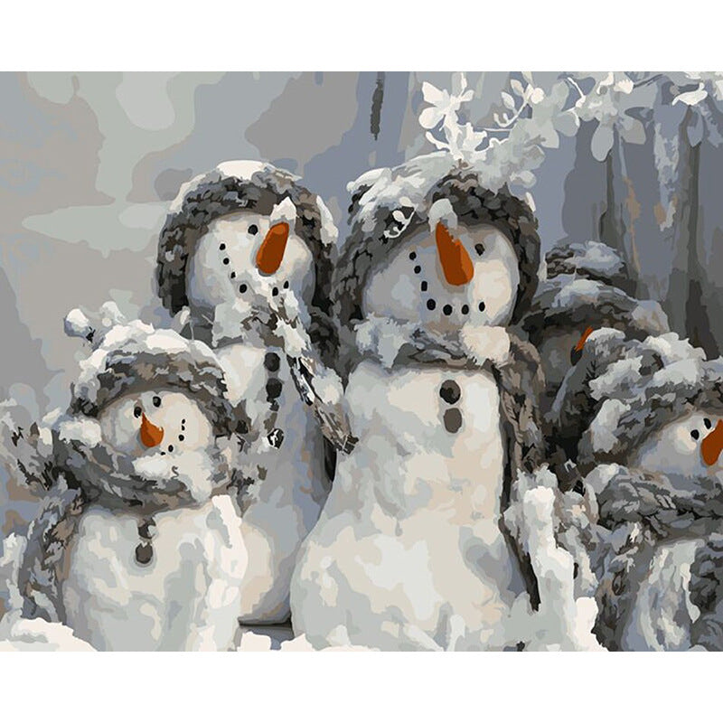 Digital Oil Painting Frameless Snowman Family