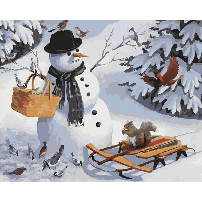 Digital Oil Painting Frameless Snowman Family