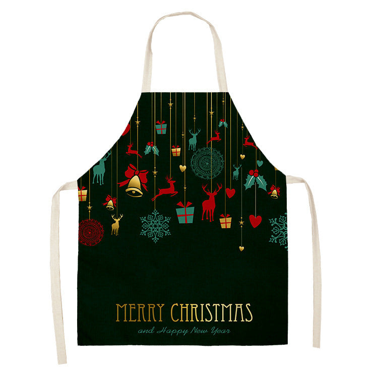 Household Green Series Christmas Dog Linen Apron Used In Kitchen