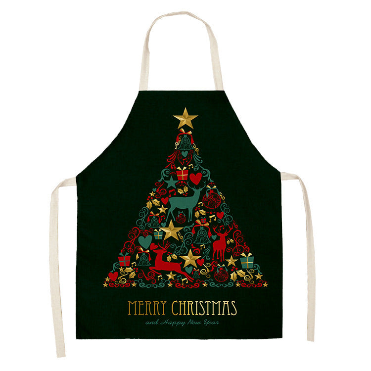 Household Green Series Christmas Dog Linen Apron Used In Kitchen
