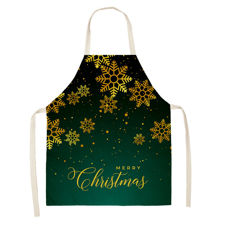 Household Green Series Christmas Dog Linen Apron Used In Kitchen
