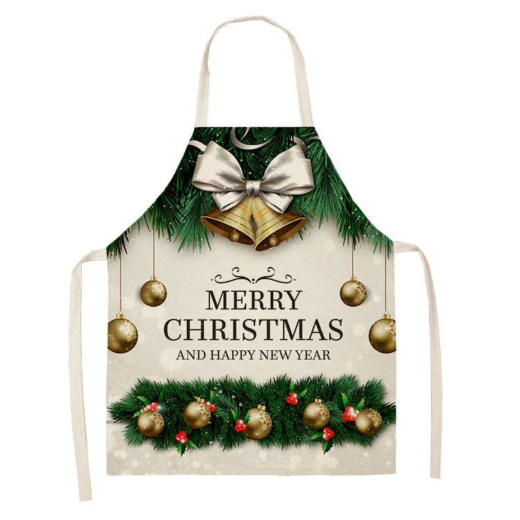 Household Green Series Christmas Dog Linen Apron Used In Kitchen