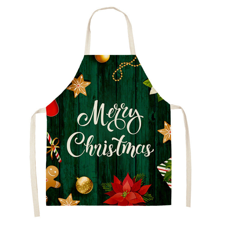 Household Green Series Christmas Dog Linen Apron Used In Kitchen