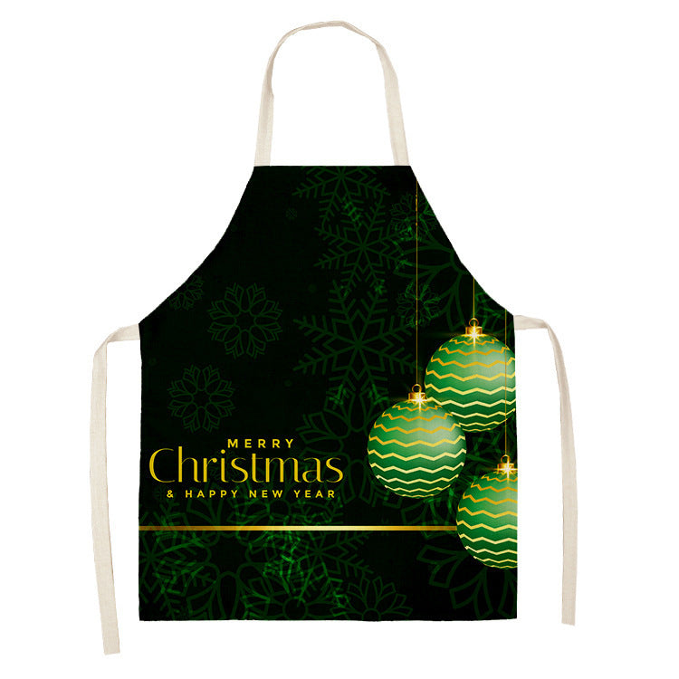 Household Green Series Christmas Dog Linen Apron Used In Kitchen