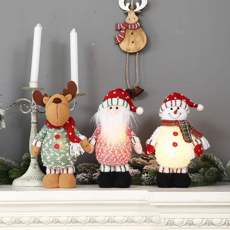 Illuminated Santa Snowman Elk Ornament