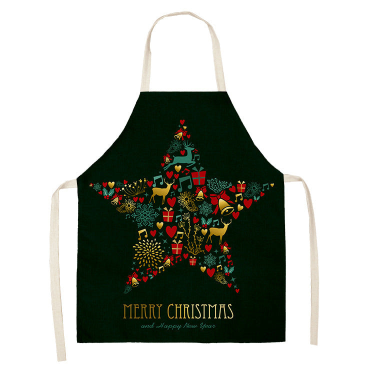Household Green Series Christmas Dog Linen Apron Used In Kitchen