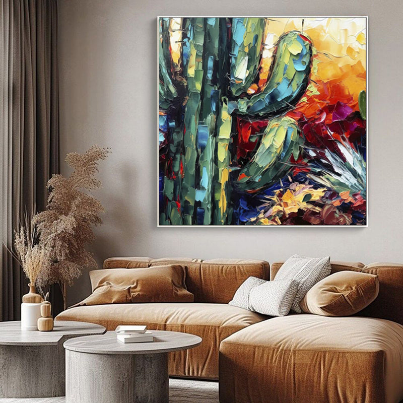 Handmade Oil Painting Canvas Wall Art Decoration Palette Knife Thick Oil Flower Cactusfor Home Dining Room Decor Rolled Frameless Unstretched Painting