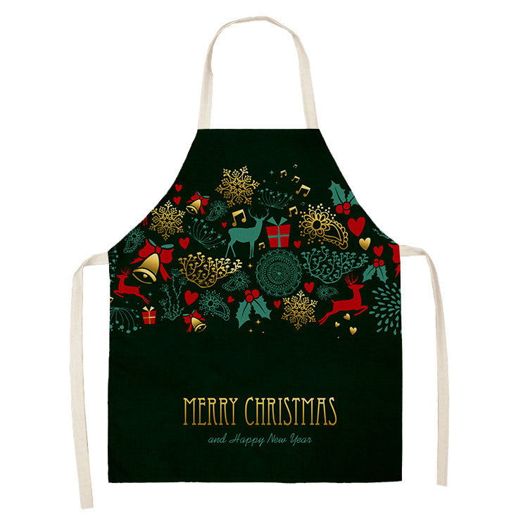 Household Green Series Christmas Dog Linen Apron Used In Kitchen