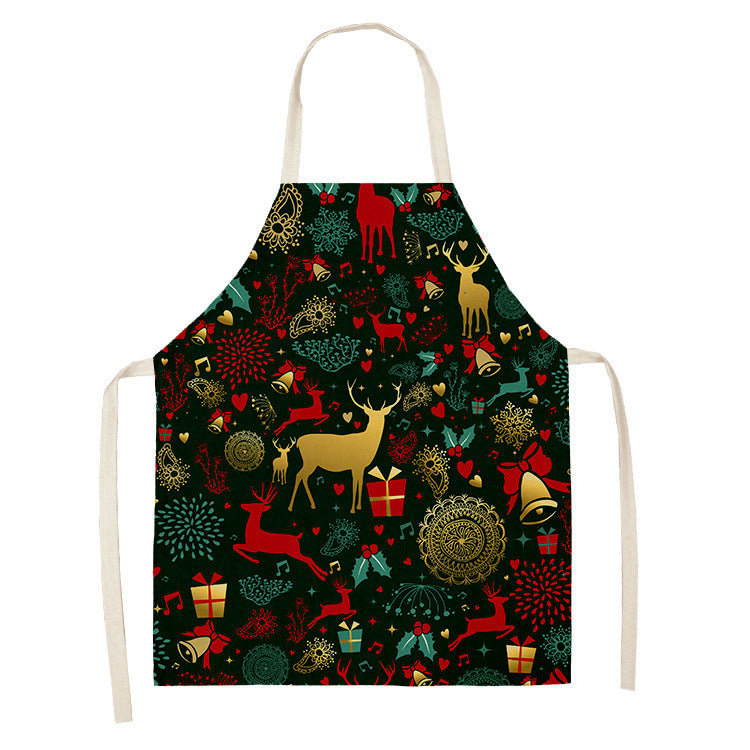 Household Green Series Christmas Dog Linen Apron Used In Kitchen