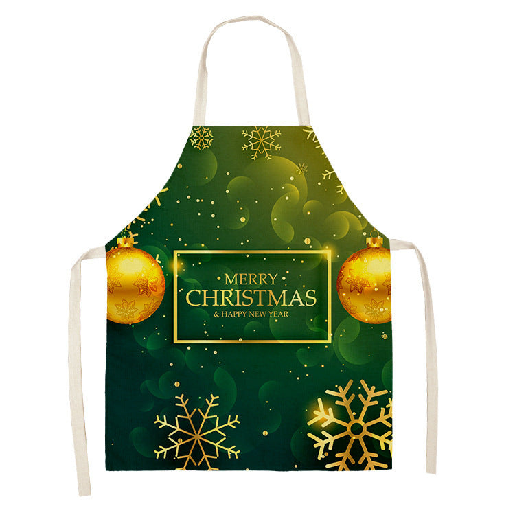 Household Green Series Christmas Dog Linen Apron Used In Kitchen