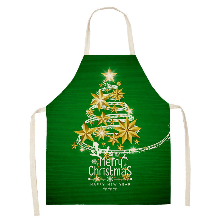 Household Green Series Christmas Dog Linen Apron Used In Kitchen