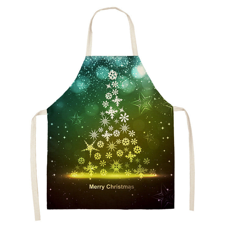 Household Green Series Christmas Dog Linen Apron Used In Kitchen