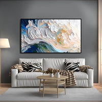New Design Green Blue And White Seawaves Thick Canvas Handmade Oil Painting Original Abstract Beige Blue Sea Scape Wall Art Decor