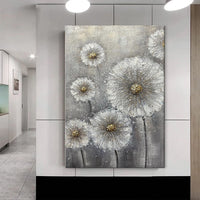 Real Handmade Texture White Flower Plant Grey Canvas Oil Paintings Large Wall Art Picture For Home Decor Painting Gift Artwork