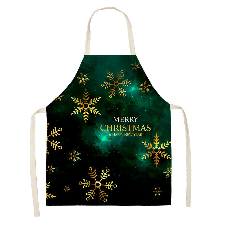 Household Green Series Christmas Dog Linen Apron Used In Kitchen