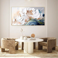 Modern Abstract Handmade Oil Paintings Heavy Texture White Waves No Framed Large Size Wall Picture For Restaurant Canvas Art Home Decor