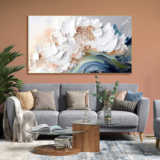 Modern Abstract Handmade Oil Paintings Heavy Texture White Waves No Framed Large Size Wall Picture For Restaurant Canvas Art Home Decor